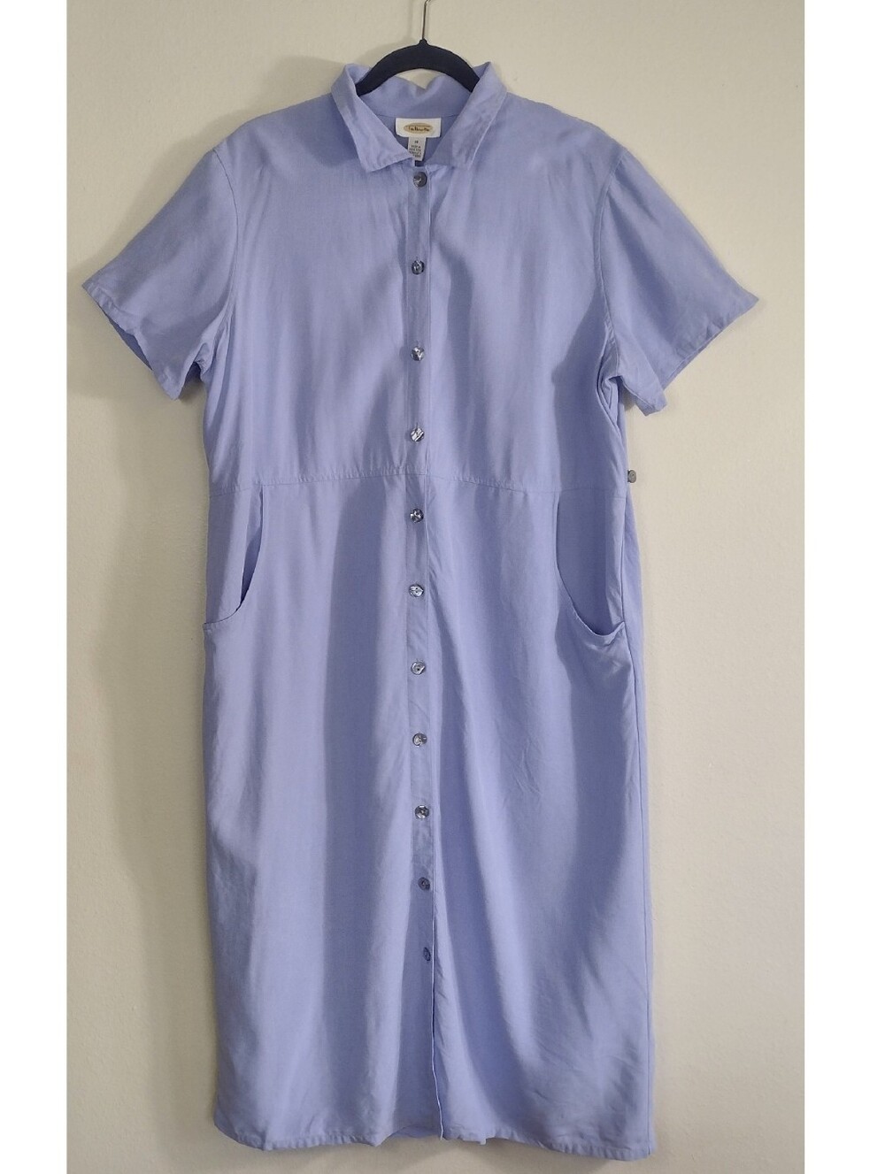 Vintage Talbots Linen Blend Button Front Midi Shirt Dress Lavender Size 18